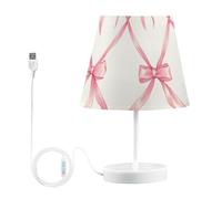Mnsruu Bedside Lamp Pink Bow Plaid Table Lamp LED Bulbs Desk Lamp Fabric Shades for Bedroom Living Room, Medium