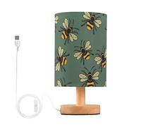Mnsruu Bedside Table Lamp Bee Honey Green Bedside Lamps LED Light Desk Lamp Fabric Shade Small Lamp for Bedroom Living Room (Bulb Included)