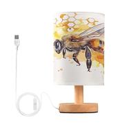 Mnsruu Bedside Table Lamp Bee Watercolor Insect Bedside Lamps LED Light Desk Lamp Fabric Shade Small Lamp for Bedroom Living Room (Bulb Included)