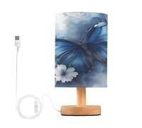 Mnsruu Bedside Table Lamp Blue Butterfly Flower Bedside Lamps LED Light Desk Lamp Fabric Shade Small Lamp for Bedroom Living Room (Bulb Included)