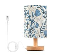 Mnsruu Bedside Table Lamp Blue Scallop Seaweed Nautical Coastal Bedside Lamps LED Light Desk Lamp Fabric Shade Small Lamp for Bedroom Living Room (Bulb Included)