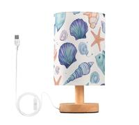 Mnsruu Bedside Table Lamp Blue Shellfish Fish Starfish Nautical Ocean Coastal Bedside Lamps LED Light Desk Lamp Fabric Shade Small Lamp for Bedroom Living Room (Bulb Included)