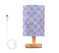 Mnsruu Bedside Table Lamp Blue Tones Mermaid Scales Bedside Lamps LED Light Desk Lamp Fabric Shade Small Lamp for Bedroom Living Room (Bulb Included)