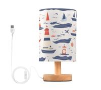 Mnsruu Bedside Table Lamp Boats Nautical Coastal Bedside Lamps LED Light Desk Lamp Fabric Shade Small Lamp for Bedroom Living Room (Bulb Included)