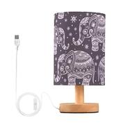 Mnsruu Bedside Table Lamp Boho Mandala Aztec Elephant Bedside Lamps LED Light Desk Lamp Fabric Shade Small Lamp for Bedroom Living Room (Bulb Included)