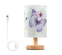 Mnsruu Bedside Table Lamp Butterflies Lilac Flowers Bedside Lamps LED Light Desk Lamp Fabric Shade Small Lamp for Bedroom Living Room (Bulb Included)