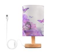 Mnsruu Bedside Table Lamp Butterfly Purple Flower Bedside Lamps LED Light Desk Lamp Fabric Shade Small Lamp for Bedroom Living Room (Bulb Included)