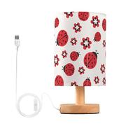 Mnsruu Bedside Table Lamp Cartoon Ladybird Bedside Lamps LED Light Desk Lamp Fabric Shade Small Lamp for Bedroom Living Room (Bulb Included)