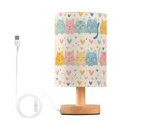 Mnsruu Bedside Table Lamp Cat Lovecolorful Bedside Lamps LED Light Desk Lamp Fabric Shade Small Lamp for Bedroom Living Room (Bulb Included)