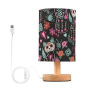 Mnsruu Bedside Table Lamp Cat Skull Skeleton Flower Bedside Lamps LED Light Desk Lamp Fabric Shade Small Lamp for Bedroom Living Room (Bulb Included)
