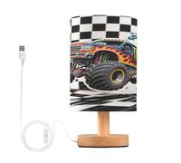 Mnsruu Bedside Table Lamp Chess Black White Buffalo Plaid Monster Truck Bedside Lamps LED Light Desk Lamp Fabric Shade Small Lamp for Bedroom Living Room (Bulb Included)