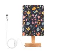 Mnsruu Bedside Table Lamp Colorful Floral Black Bedside Lamps LED Light Desk Lamp Fabric Shade Small Lamp for Bedroom Living Room (Bulb Included)