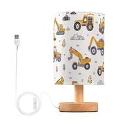Mnsruu Bedside Table Lamp Construction Trucks Childish Pattern Bedside Lamps LED Light Desk Lamp Fabric Shade Small Lamp for Bedroom Living Room (Bulb Included)
