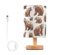 Mnsruu Bedside Table Lamp Cute Grizzly Bears Brown Bedside Lamps LED Light Desk Lamp Fabric Shade Small Lamp for Bedroom Living Room (Bulb Included)