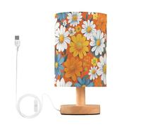 Mnsruu Bedside Table Lamp Daisy Flower Yellow Daisies Bedside Lamps LED Light Desk Lamp Fabric Shade Small Lamp for Bedroom Living Room (Bulb Included)