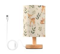 Mnsruu Bedside Table Lamp Deer Forest Animals Green Leaves Bedside Lamps LED Light Desk Lamp Fabric Shade Small Lamp for Bedroom Living Room (Bulb Included)