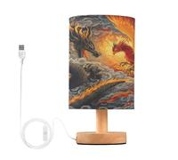 Mnsruu Bedside Table Lamp Dragon Phoenix Bedside Lamps LED Light Desk Lamp Fabric Shade Small Lamp for Bedroom Living Room (Bulb Included)