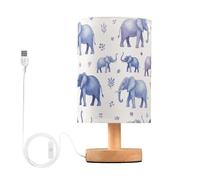 Mnsruu Bedside Table Lamp Elephant Blue Bedside Lamps LED Light Desk Lamp Fabric Shade Small Lamp for Bedroom Living Room (Bulb Included)