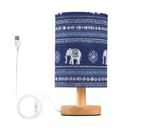 Mnsruu Bedside Table Lamp Ethic Aztec Elephant Bedside Lamps LED Light Desk Lamp Fabric Shade Small Lamp for Bedroom Living Room (Bulb Included)