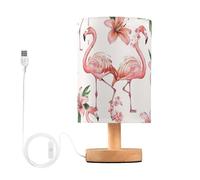 Mnsruu Bedside Table Lamp Flamingo Flower Pink A Bedside Lamps LED Light Desk Lamp Fabric Shade Small Lamp for Bedroom Living Room (Bulb Included)