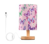 Mnsruu Bedside Table Lamp Flower Butterflies Pink Bedside Lamps LED Light Desk Lamp Fabric Shade Small Lamp for Bedroom Living Room (Bulb Included)