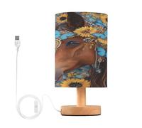 Mnsruu Bedside Table Lamp Flower Butterfly Horse Boho Bedside Lamps LED Light Desk Lamp Fabric Shade Small Lamp for Bedroom Living Room (Bulb Included)
