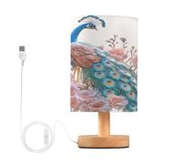 Mnsruu Bedside Table Lamp Flower Peacock Feather Bird Bedside Lamps LED Light Desk Lamp Fabric Shade Small Lamp for Bedroom Living Room (Bulb Included)