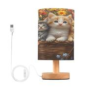 Mnsruu Bedside Table Lamp Funny Many Cat Bedside Lamps LED Light Desk Lamp Fabric Shade Small Lamp for Bedroom Living Room (Bulb Included)