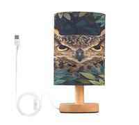Mnsruu Bedside Table Lamp Funny Owl Leaves Bedside Lamps LED Light Desk Lamp Fabric Shade Small Lamp for Bedroom Living Room (Bulb Included)