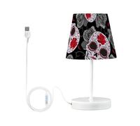 Mnsruu Bedside Table Lamp Gothic Skulls Roses and Thorns Bedside Lamps LED Desk Lamp Fabric Shade Small Lamp for Bedroom Living Room (Bulb Included)