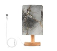 Mnsruu Bedside Table Lamp Grey Marble Gold Fluid Black Marble Bedside Lamps LED Light Desk Lamp Fabric Shade Small Lamp for Bedroom Living Room (Bulb Included)