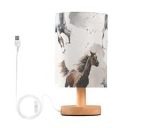 Mnsruu Bedside Table Lamp Horses Brown Mustang Wild Bedside Lamps LED Light Desk Lamp Fabric Shade Small Lamp for Bedroom Living Room (Bulb Included)