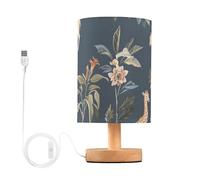 Mnsruu Bedside Table Lamp Jungle Animals Dark Blue Bedside Lamps LED Light Desk Lamp Fabric Shade Small Lamp for Bedroom Living Room (Bulb Included)