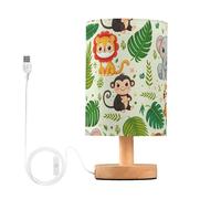 Mnsruu Bedside Table Lamp Jungle Animals Palm Leaf Bedside Lamps LED Light Desk Lamp Fabric Shade Small Lamp for Bedroom Living Room (Bulb Included)