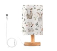Mnsruu Bedside Table Lamp Leaves Flowers Cow Sheep Bedside Lamps LED Light Desk Lamp Fabric Shade Small Lamp for Bedroom Living Room (Bulb Included)