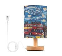 Mnsruu Bedside Table Lamp London Big Ben Vincent Van Gogh Bedside Lamps LED Light Desk Lamp Fabric Shade Small Lamp for Bedroom Living Room (Bulb Included)
