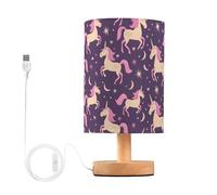Mnsruu Bedside Table Lamp Magic Unicorn Pink Shapes Bedside Lamps LED Light Desk Lamp Fabric Shade Small Lamp for Bedroom Living Room (Bulb Included)