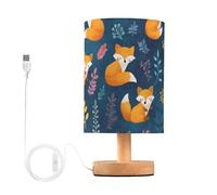 Mnsruu Bedside Table Lamp Orange Fox Animal Bedside Lamps LED Light Desk Lamp Fabric Shade Small Lamp for Bedroom Living Room (Bulb Included)