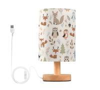 Mnsruu Bedside Table Lamp Owl Fox Forest Animal Pattern Bedside Lamps LED Light Desk Lamp Fabric Shade Small Lamp for Bedroom Living Room (Bulb Included)