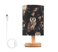 Mnsruu Bedside Table Lamp Owl Leaf Bohemia Bedside Lamps LED Light Desk Lamp Fabric Shade Small Lamp for Bedroom Living Room (Bulb Included)