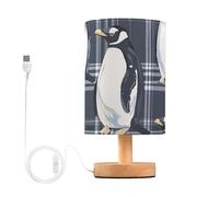 Mnsruu Bedside Table Lamp Penguin Black White Buffalo Plaid Bedside Lamps LED Light Desk Lamp Fabric Shade Small Lamp for Bedroom Living Room (Bulb Included)
