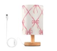 Mnsruu Bedside Table Lamp Pink Bow Plaid Bedside Lamps LED Light Desk Lamp Fabric Shade Small Lamp for Bedroom Living Room (Bulb Included)