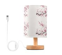 Mnsruu Bedside Table Lamp Pink Cherry Blossoms Flower Bedside Lamps LED Light Desk Lamp Fabric Shade Small Lamp for Bedroom Living Room (Bulb Included)