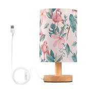 Mnsruu Bedside Table Lamp Pink Flamingo Palm Leaf Bedside Lamps LED Light Desk Lamp Fabric Shade Small Lamp for Bedroom Living Room (Bulb Included)