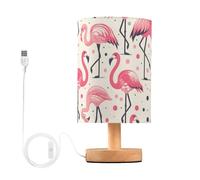 Mnsruu Bedside Table Lamp Pink Flamingos Polka Dot Bedside Lamps LED Light Desk Lamp Fabric Shade Small Lamp for Bedroom Living Room (Bulb Included)