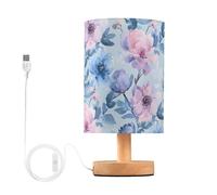 Mnsruu Bedside Table Lamp Pink Flower Blue Paisley Floral Bedside Lamps LED Light Desk Lamp Fabric Shade Small Lamp for Bedroom Living Room (Bulb Included)