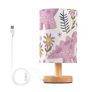 Mnsruu Bedside Table Lamp Pink Little Dinosaur Daisy Bedside Lamps LED Light Desk Lamp Fabric Shade Small Lamp for Bedroom Living Room (Bulb Included)