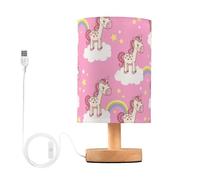 Mnsruu Bedside Table Lamp Pink Unicorn Rainbow Bedside Lamps LED Light Desk Lamp Fabric Shade Small Lamp for Bedroom Living Room (Bulb Included)