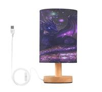 Mnsruu Bedside Table Lamp Purple Dragon Galaxy Bedside Lamps LED Light Desk Lamp Fabric Shade Small Lamp for Bedroom Living Room (Bulb Included)