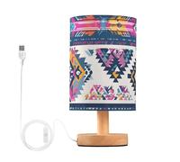 Mnsruu Bedside Table Lamp Purple Ethic Aztec Geometric Bedside Lamps LED Light Desk Lamp Fabric Shade Small Lamp for Living Room Bedroom(Bulb Included)